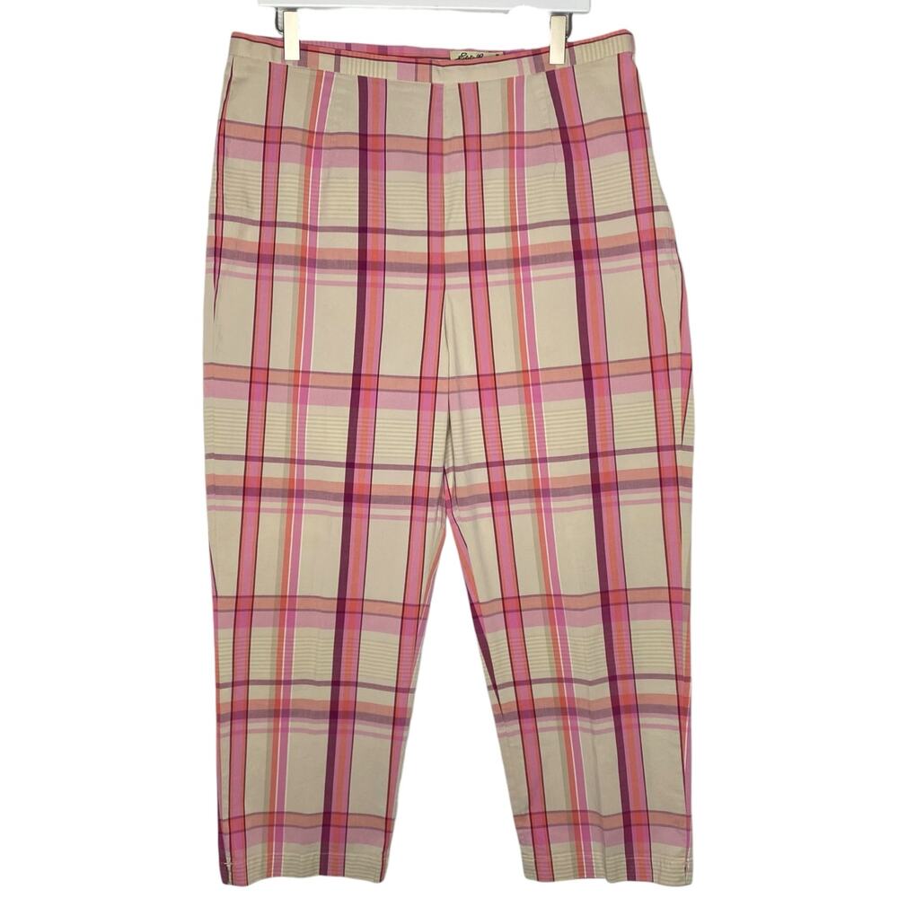 Vtg Eddie Bauer Womens 16 Plaid Crop Pants Pink Purple Checkered Preppy Coastal